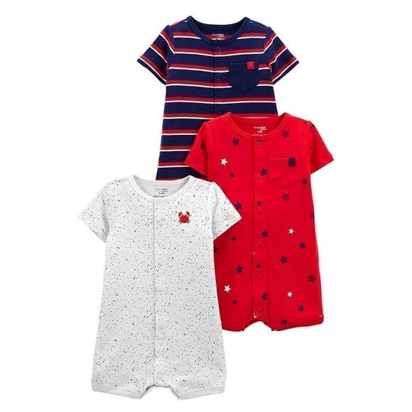 NWOT Set of 3 Simple Joys by Carter's Baby Boys' Snap-Up Rompers Newborn - Picture 1 of 5